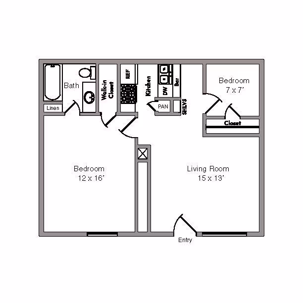 2 Beds • 1 Bath 143 floor plan